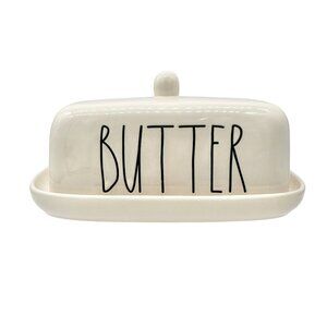 Rae Dunn Artisan Collection BUTTER Dish with Lid Ceramic White Black Letters NEW